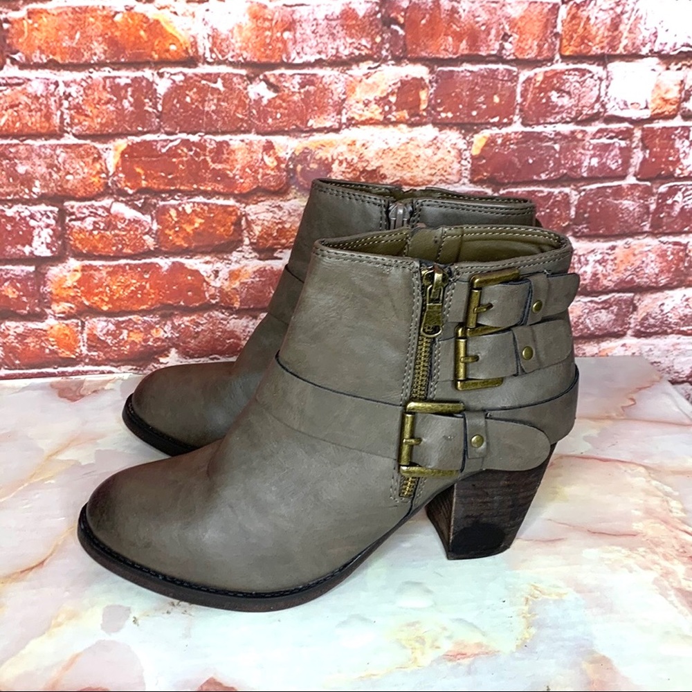 Mossimo Gray Moto Side Buckle Ankle Boots